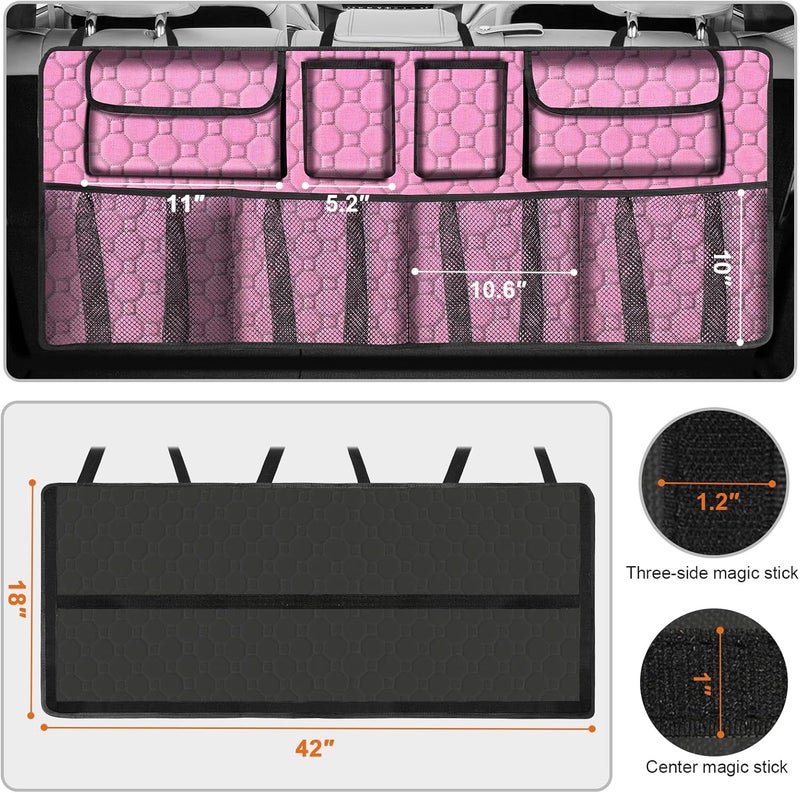 esouler Car Trunk Organizer, Super Capacity Backseat Car Organizer for SUV/Truck/MPV(42"*18"), Hanging Car Storage Organizer with 8 Pocekts, Car Accessories for Women and Men- Pink - Image 3